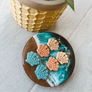 Elegant Blue and Peach Shell Earrings